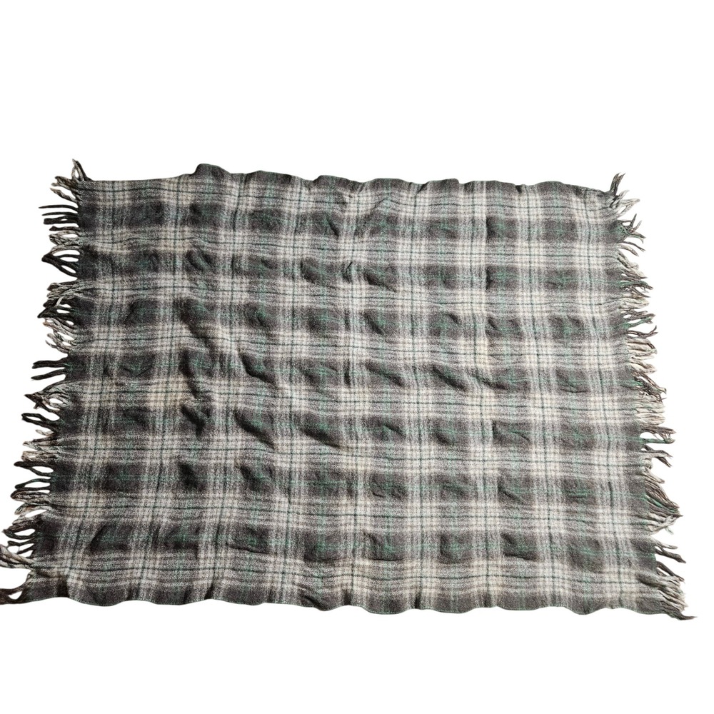 Vintage Pendleton Wool Plaid Blanket Throw Fringed 44x59 USA Western Cabincore